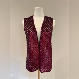 Vintage Sequin Vest in Deep Red
